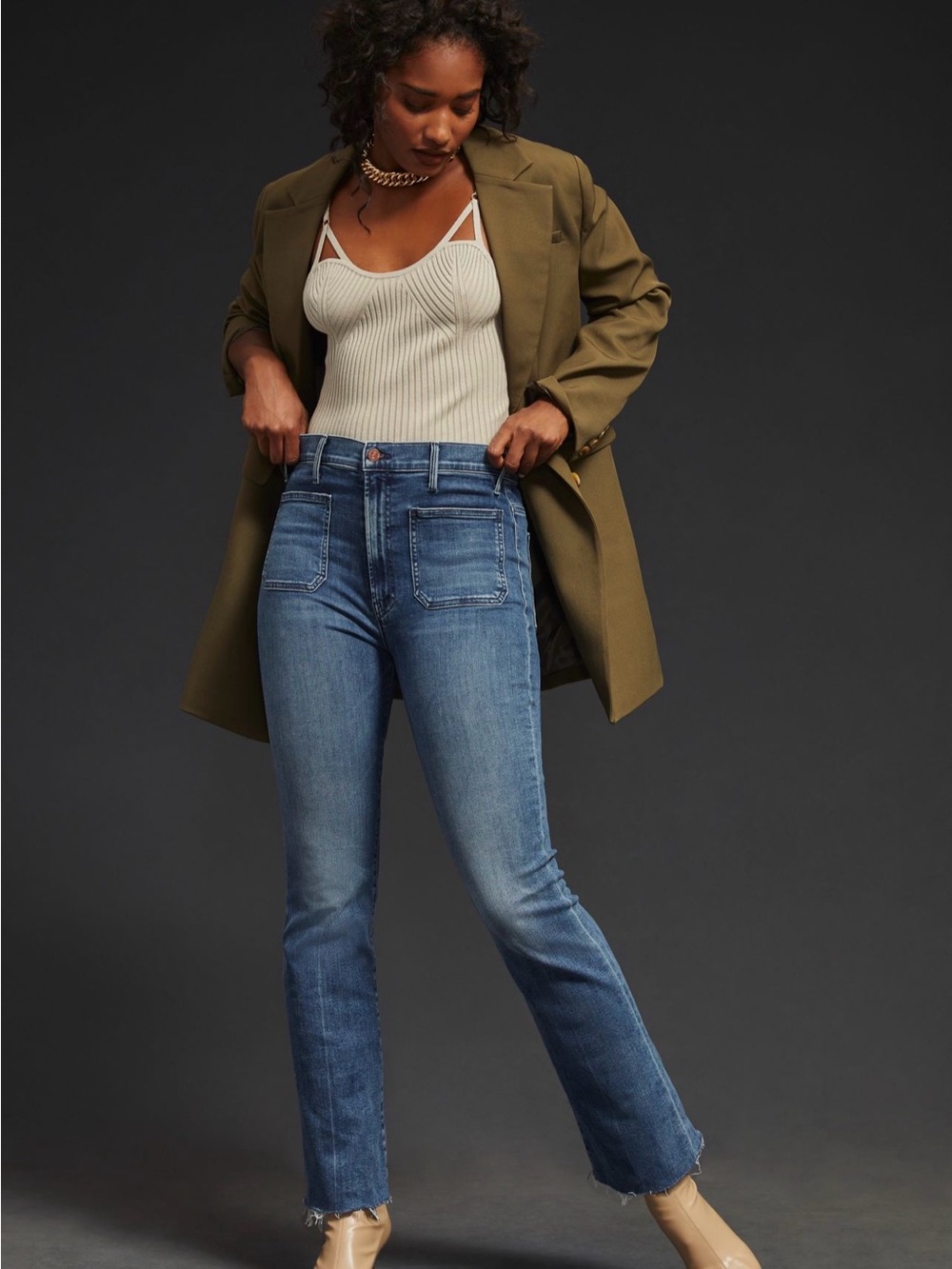 Mother The Hustler Patch Pocket Ankle Fray jeans in Out for the evening size 26
